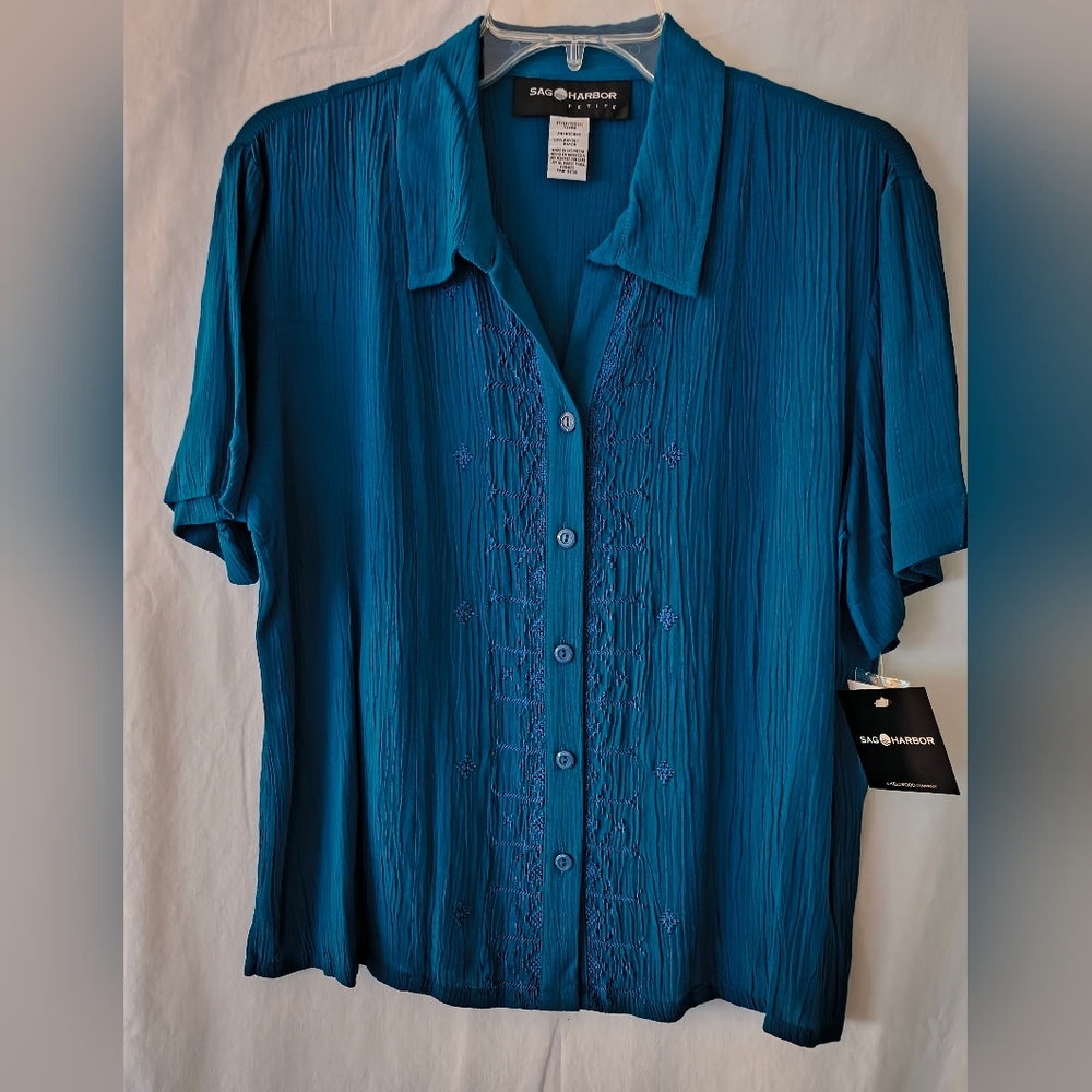 Sag Harbor Women's Teal Button Down Shirt